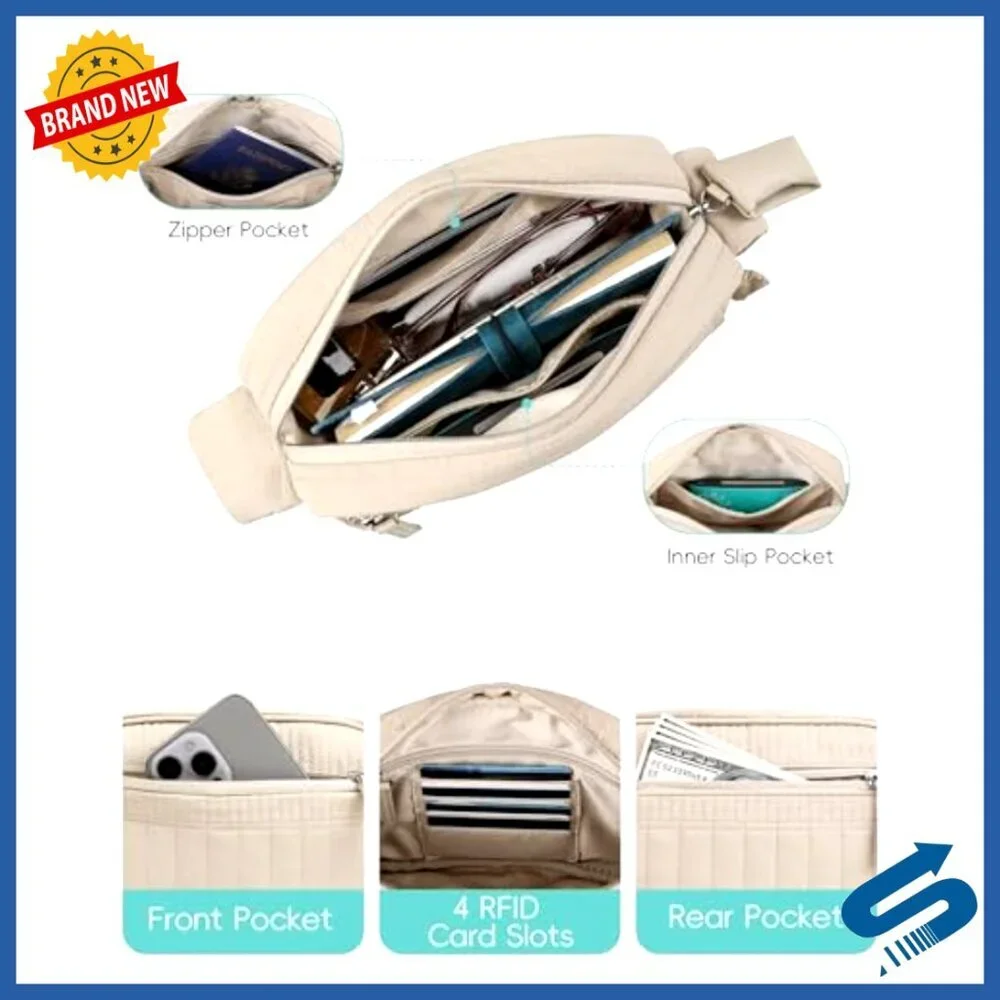Small Puffer Crossbody Bag RFID Travel Quilted Shoulder Purse Wide Strap